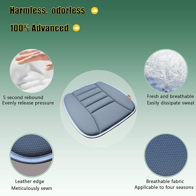Car Seat Cushion Memory Foam Thin Seat Cushion for Car Truck Seat Driver, 20x18.5x1.2 Inches, Grey - Image 3