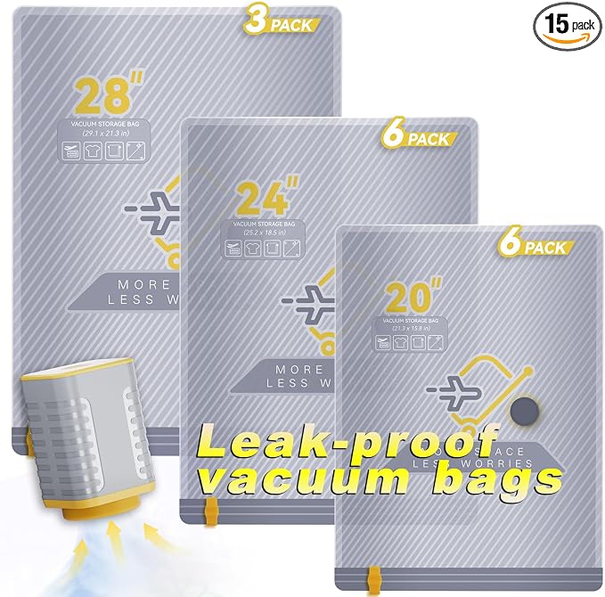 15-Pack Vacuum Bags for Travel with Wireless Rechargeable Pump | Carry-on Size Compression Packing Bags for Luggage & Suitcase, Space Saver for Clothes & Home Seasonal Storage, 3S Vacuum by TheArtofSmartTravel