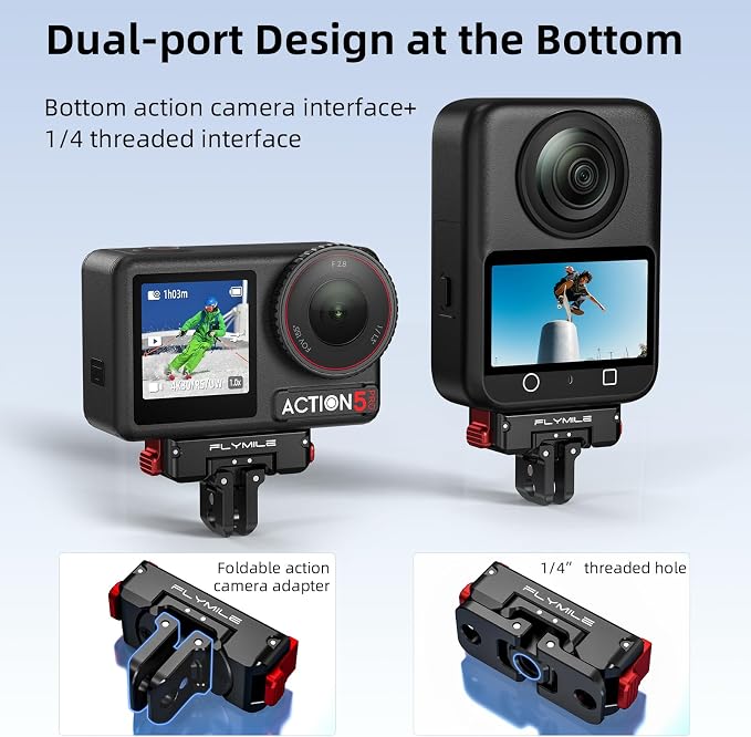 Action 5 Pro Magnetic Quick-Release Mount, 360° Horizontal Rotation Aluminum Alloy Adapter for DJI OSMO Action 5 Pro/4/3/360, with 1/4" Threaded Hole & Foldable Action Camera for Tripod Accessories - Image 6