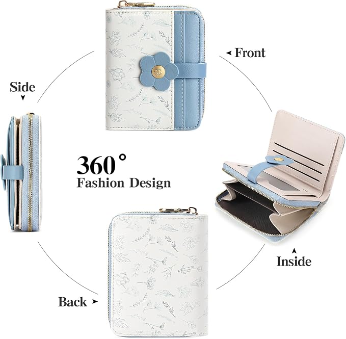 Small Wallet for Women Rfid Bifold Leather Card Holder Wallet With Zipper Pocket - Image 3