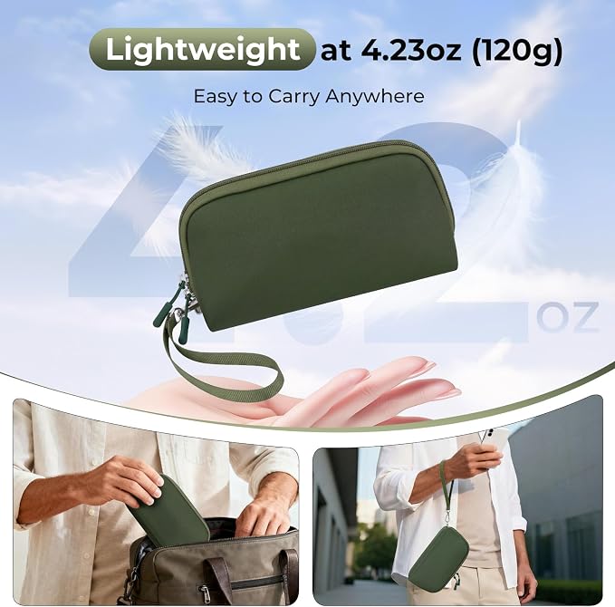 FYY Travel Cable Organizer - 8 Compartments, Lightweight, Water Repellent | With Wrist Strap, Portable Tech Pouch for Cord Charger, Travel and Business Trips Use, Soft Shell Nylon, Green (Medium) - Image 2