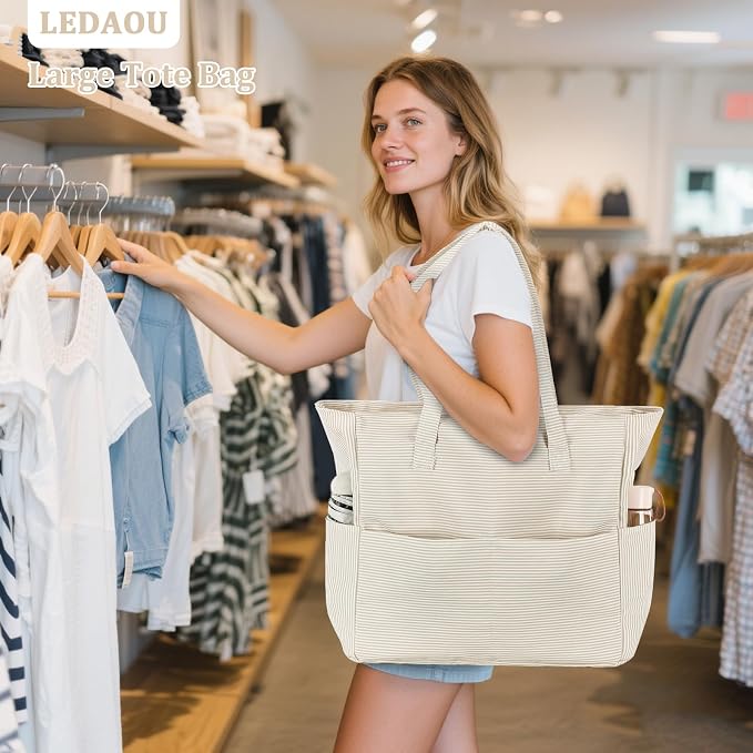 LEDAOU Large Beach Bag for Women, Waterproof Sandproof Tote Bag with Zipper | 36L Pool and Swim bag with Zipper, Wet/Dry pocket and 7 Pockets for Beach Days, Cruises, Vacations and Family travel - Image 7
