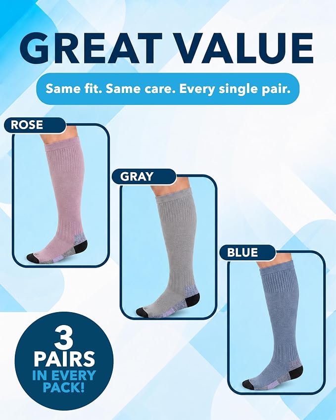 Doctor's Select® Bamboo Viscose Light Compression Socks for Women & Men - 3 Pairs, 8-15 mmHg Compression Socks, Knee High - Image 5