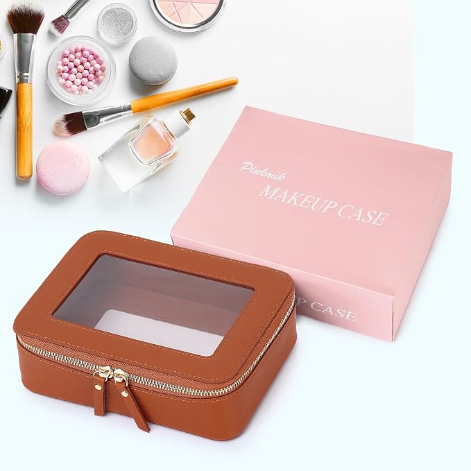 Pinkmik Clear Makeup Bag, (Brown, M) | Waterproof, Travel Cosmetics and Toiletries Case, Portable Makeup Organizer, Clear Car Bag with Zipper - Image 7