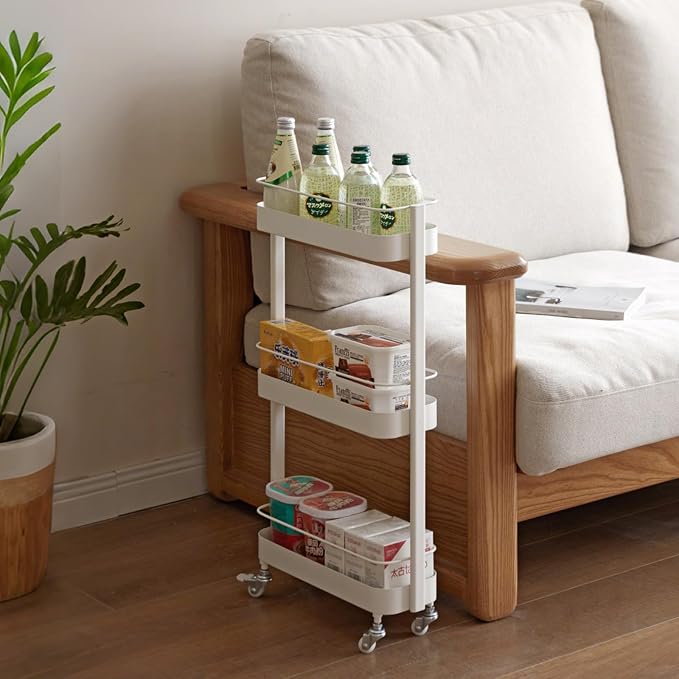 Narrow 3 Tier Rolling Cart, Slim Storage Cart for Bathroom Kitchen | 3 spacious tiers, durable carbon steel frame and smooth swivel wheels provide flexible storage and easy mobility. - Image 7