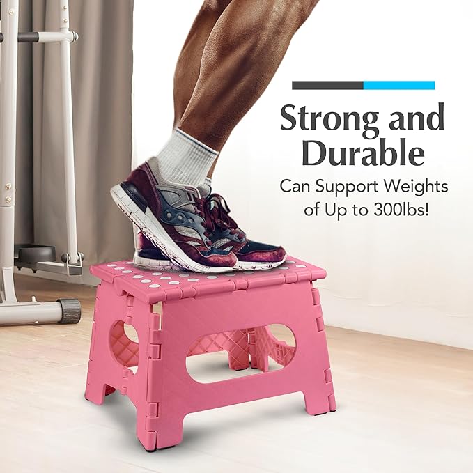Handy Laundry Folding Step Stool 9 Inch, Pink, Non-Slip Holds 300 lbs | 9 Inch, Pink, Foldable Collapsible Step Stool, Non-Slip, Holds 300 lbs, Kitchen Bathroom Bedroom, Adults - Image 4