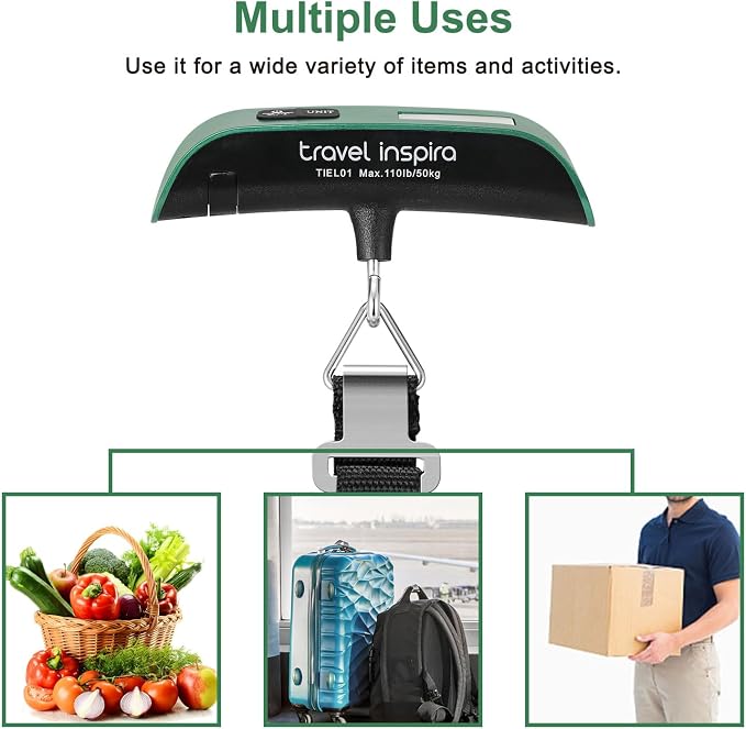 travel inspira Luggage Scale, Portable Digital Hanging Baggage Scale for Travel, Suitcase Weight Scale with Rubber Paint, 110 Pounds, Battery Included - Image 5