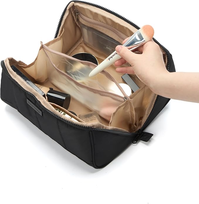 NISHEL Travel Makeup Bag for women, Organizer Pouch Cosmetic Case | Open-flat design keeps cosmetics, brushes, and beauty tools organized for travel and daily routines, Large, Black - Image 5