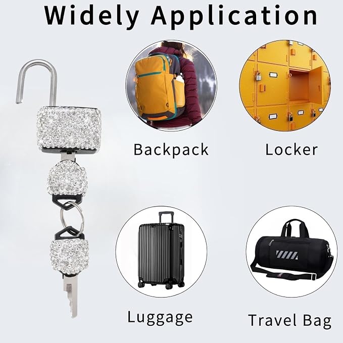 2 Pcs Small Locks with Keys Mini Luggage Locks Bling Padlock with Key Metal Lock for Locker Suitcase Bag(White+Black) - Image 4