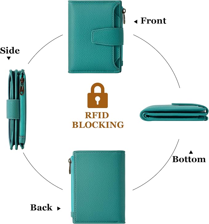 Small Wallet Women RFID Blocking Leather Bifold Compact Card Holder Wallet for Women with Zipper Coin Pocket 4 ID Window - Image 4