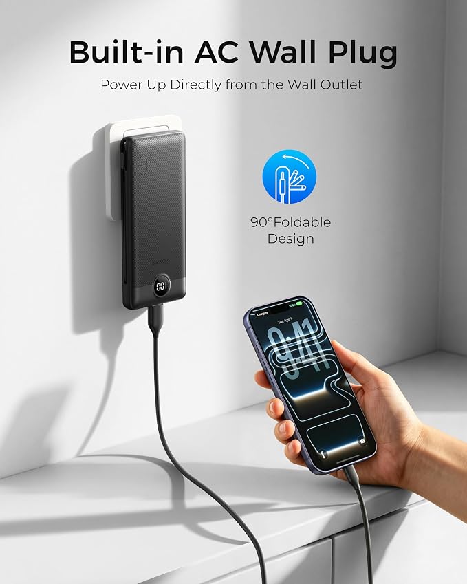 VEGER Portable Charger for iPhone, Power Bank Built in Cables and Wall Plug | 10000mAh,Ultra Slim&Compact,5 Outputs,LED Display,Flight-Safe,Travel Essentials Battery Pack for iPhone 17,iPad, Samsung,etc - Image 2