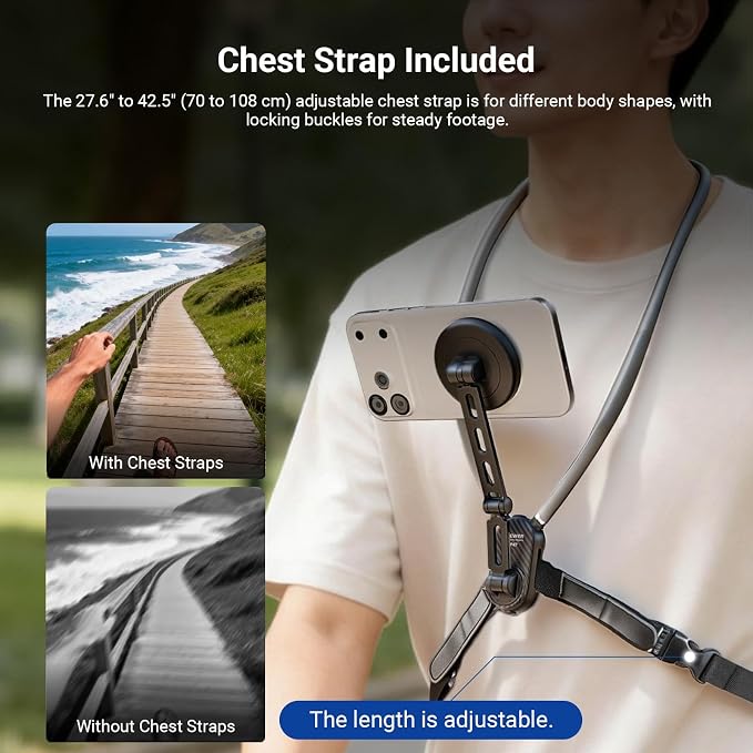 NEEWER Magnetic Phone Neck Holder, Quick Release Cell Phone Chest Mount Stand Adjustable Compatible with MagSafe iPhone Samsung Android, Accessories Kit for POV Vlogging Selfies Video Recording, GP47 - Image 4