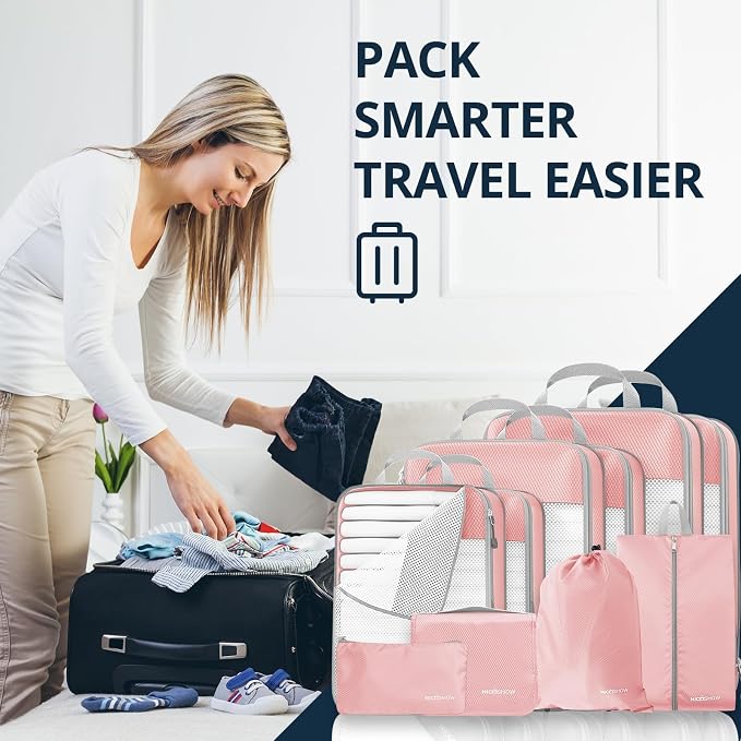 Compression Packing Cubes 10 Set, Compressible Space-Saving Packing Cubes for Travel - Compression Bags, Luggage Organizer, Travel Essentials for Women, Pink - Image 7