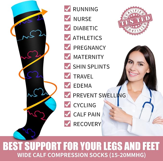 Compression Socks for Women & Men Circulation (6 Pairs) 15-20 mmHg is Best Support for Athletic Running,Nurse - Image 5