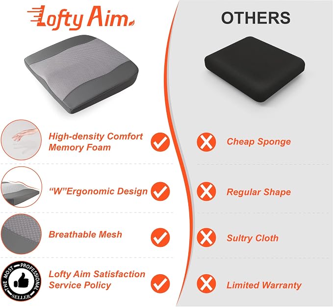 Lofty Aim Car Seat Cushion, Memory Foam Car Seat Cushions for Long Driving | Comfy Car Seat Pillow for Pain Relief, Driver Seat Cushion Adds Height, Butt Cushion for Car, Truck, Office Chair, Dark Gray - Image 9