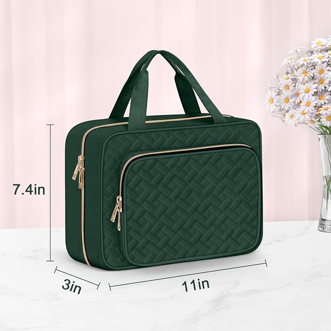 Toiletry Bag for Women, Medium Cosmetic Travel Bag, Hanging Toiletry Bag for Bathroom, Thickened PVC Waterproof Makeup Bag, Toiletries Bag for Travel Business Trips and Camping, Dark Green - Image 5