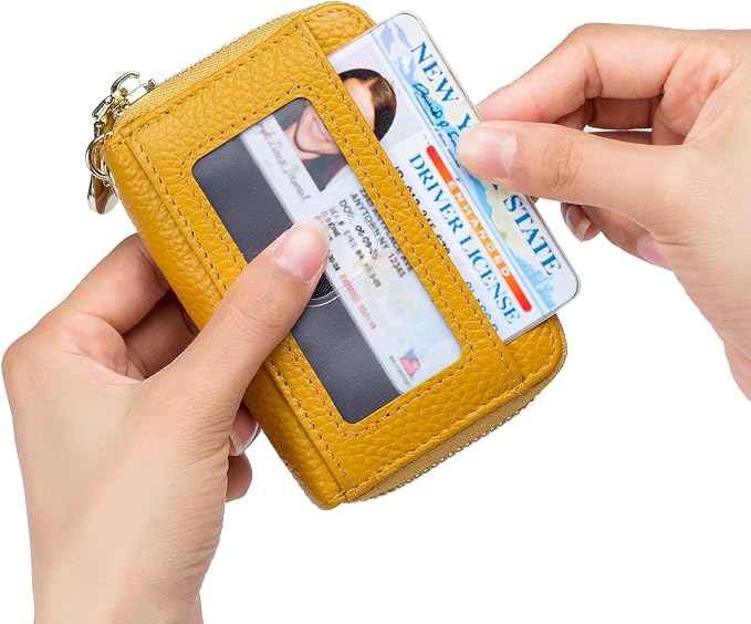 imeetu Rfid Credit Card Holder, Businese Card Case, Wallet for Women Men | Genuine Leather Card Wallet with id Window, Keychain & Double Zipper, Water-resistan Small Wallet with Gift Box, Daily Travel - Image 3
