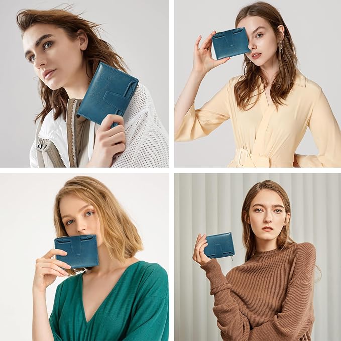 Small Wallet Women RFID Blocking Soft Leather Bifold Compact Card Holder Wallet for Women with Zipper Coin Pocket 4 ID Window - Image 9