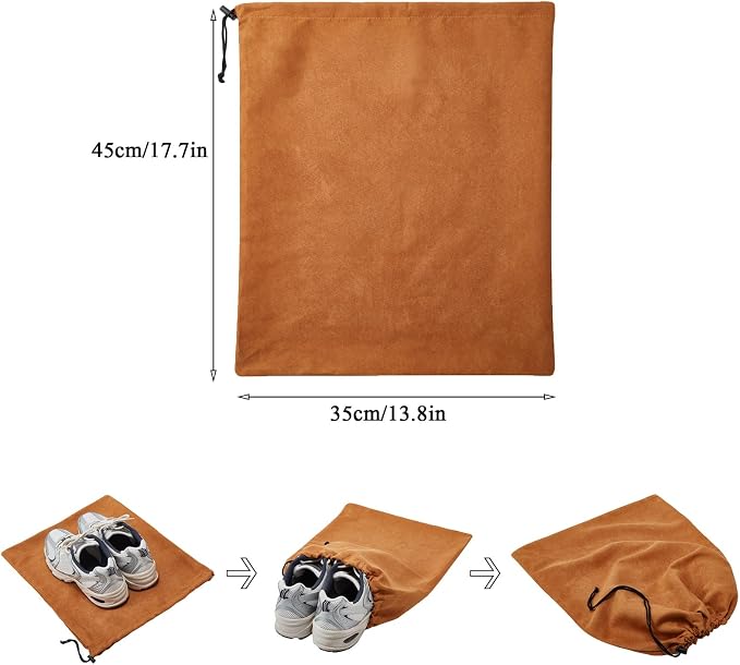 4 Pcs Travel Shoe Bags for Packing with Drawstring,17.7" x 13.8",Brown | Dust Resistant,Machine Washable & Reusable Storage Pouch,Drawstring Closure,Travel Essentials for Women & Men - Image 2