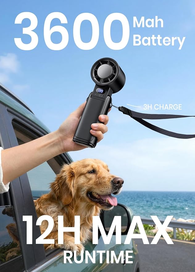 Portable Handheld Turbo Fan, 1-199 Speed Adjustable, Black | 4 IN 1 Pocket Design with LED Display, High-Power Motor, Rechargeable Battery, Mini Fans for Indoor/Outdoor/Travel/Work - Image 8