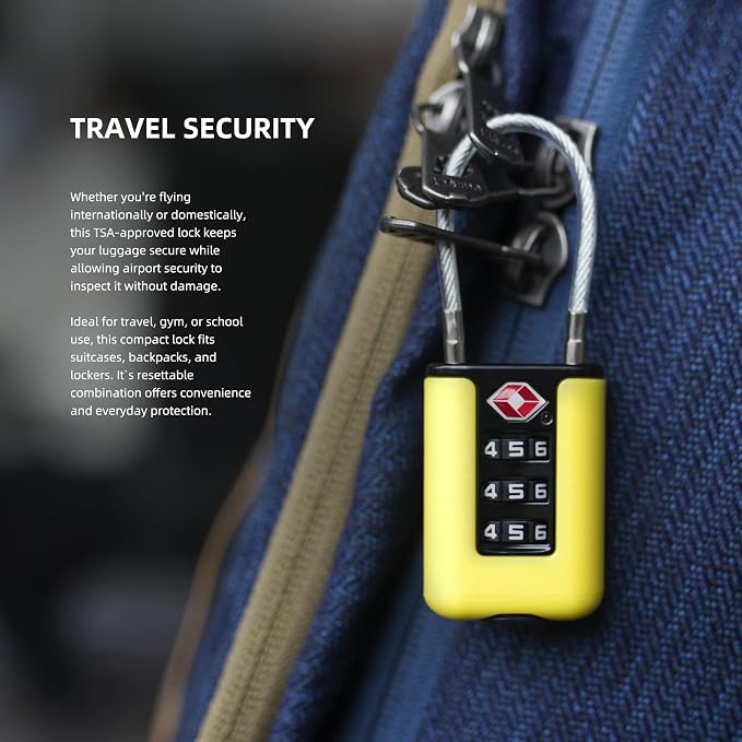 TSA Approved Luggage Locks, 3-Digit Waterproof Padlock, Combination Travel Cable Lock, Lockers, Suitcases, Toolboxes (Yellow+Yellow) - Image 2