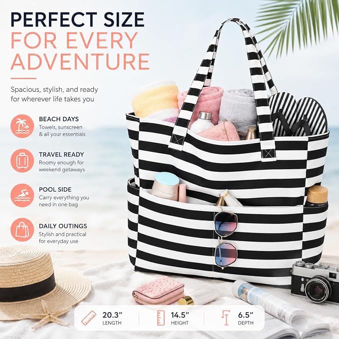 LEDAOU Large Beach Bag for Women, Waterproof Sandproof Tote Bag with Zipper | 36L Pool and Swim bag with Zipper, Wet/Dry pocket and 7 Pockets for Beach Days, Cruises, Vacations and Family travel - Image 9
