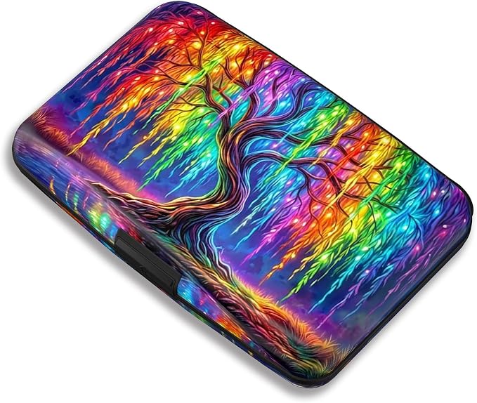 Maicican RFID Blocking Aluminum Credit Card Holder | Slim Metal Wallet for Women & Men, Business Card Case for Travel, Fits Front Pocket, Card holder wallet - Colorful tree by Maicican