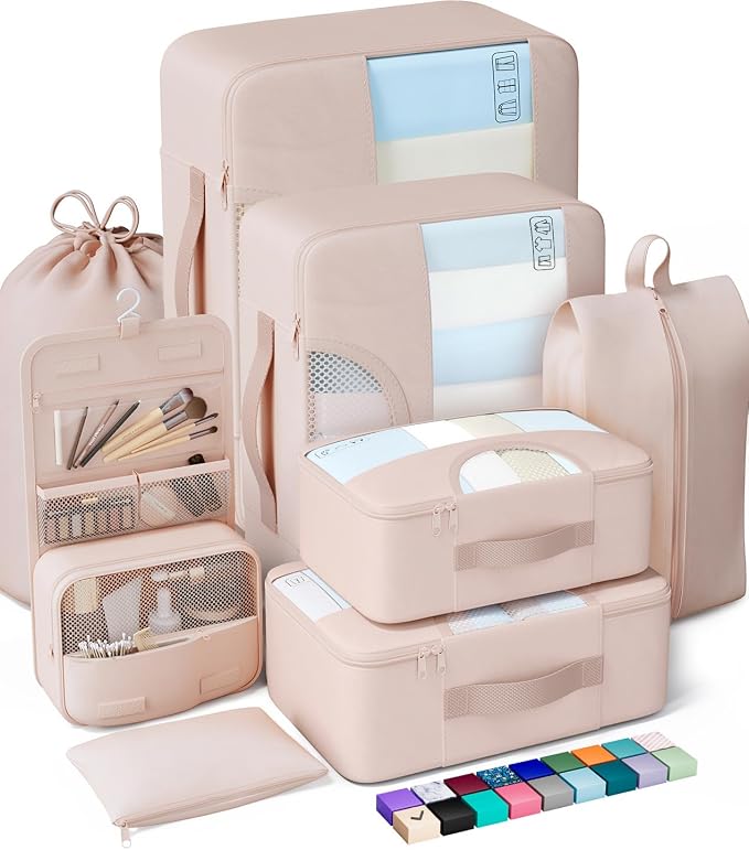 Veken 8 Set Packing Cubes for Travel Essentials,Anti-Wrinkle Buckled Suitcase Organizer for Shoe & Toiletry Bag,Carry On Luggage Bag with 99+ Count Mesh Holes for Airplane & College Dorm Accessories - Image 4