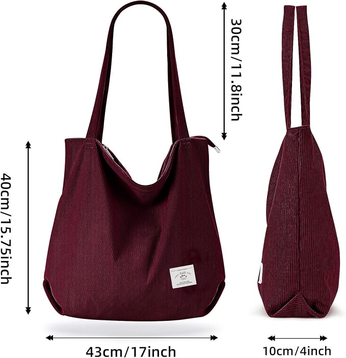 KALIDI Women Corduroy Tote Bag Zipper Casual Tote's Handbag Big Capacity Shoulder Bag with Pockets - Image 10