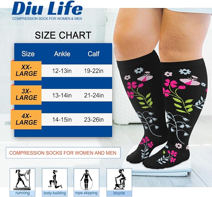 Diu Life Plus Size Compression Socks for Women & Men 15-20 mmhg Extra Wide Calf Knee High Support Socks for Circulation - Image 4