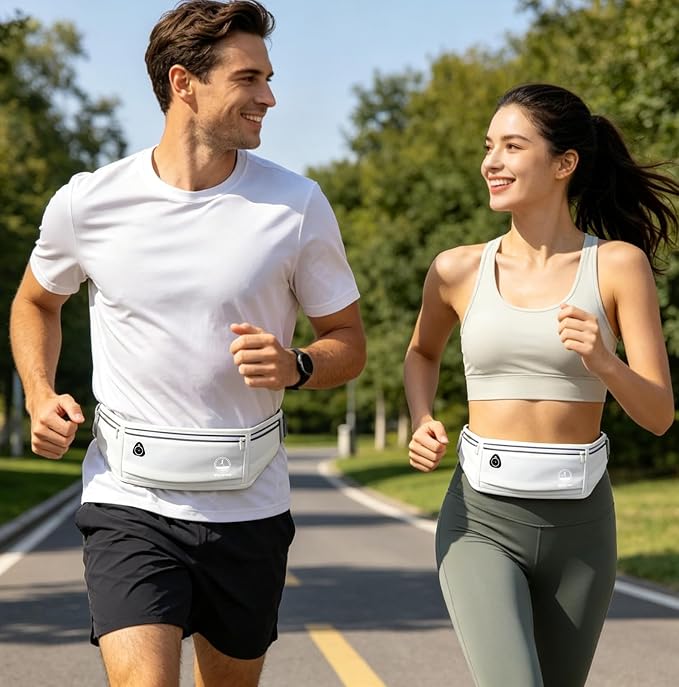 Slim Running Belt Fanny Pack, Phone Holder Waist Pack Money Belt - White - Image 7