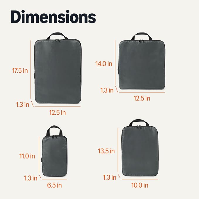 Amazon Essentials Ultralight Compression Packing Cubes, Recycled Fabric, 2 Zippers, 4-Pack, Grey, for Suitcases or Backpacks - Image 5