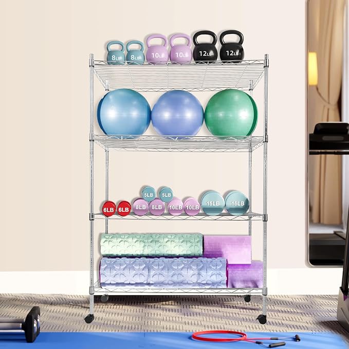 Whitmor 4 Tier Storage Shelves, Heavy Duty with Wheels, Adjustable Steel Organizer Wire Rack, 400 lbs Capacity per Shelf, Max 1600 lbs Total for Garage, Kitchen, Plant, 36" L x 14" W x 54" H, Chrome - Image 2