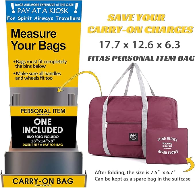 Foldable Travel Duffel Bag Tote Carry on Luggage Bag Spirit Airlines Personal item Sports Gym Bag Water Resistant Weekender Overnight Bags for Women and Men (Red) - Image 5