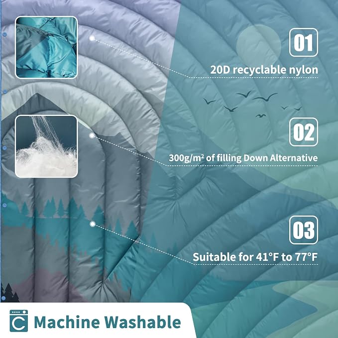 Puffy Camping Blanket,Large Camp Blanket Outdoor Camping Quilt Waterproof | Lightweight Printed Warm Packable Down Alternative Blanket for Camping,Traveling, Stadium, Hiking, Picnics - Image 3