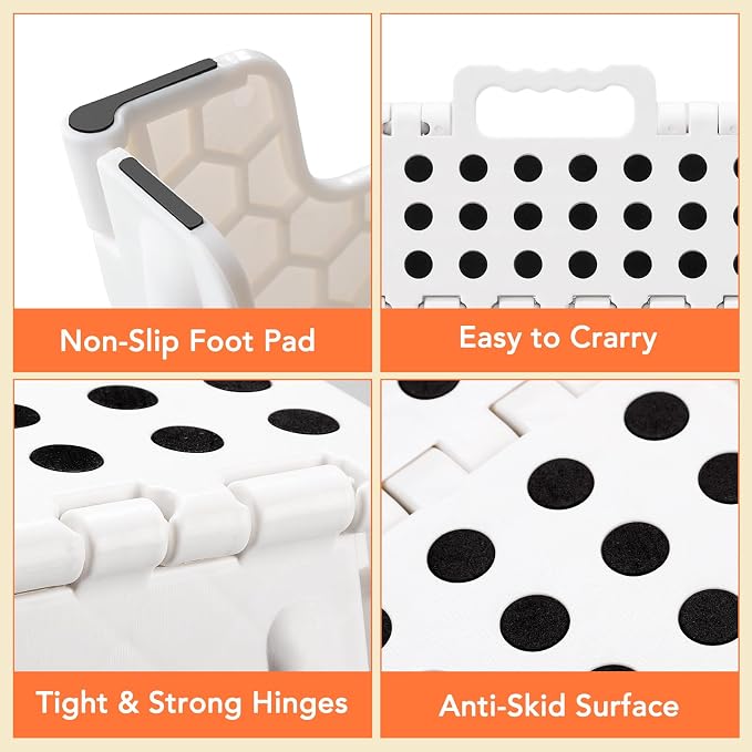 9 Inch Folding Step Stool, 15 Inch Extra-Wide, 300 lbs, White | Non-Slip Heavy Duty Foldable Step Stool for Kids and Adults, Extra-Wide for Comfort and Stability, for Bathroom and Kitchen - Image 4
