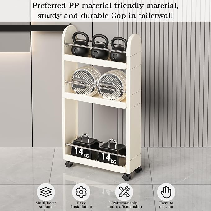 MiaLi 3 Tier Slim Storage Cart with Wheels, 1 PCS Colours Utility Slim Cart with Plastic, Adjustable Size for Laundry Kitchen Bathroom Narrow Places, Easy to Clean, Space Saving (Colours) - Image 8