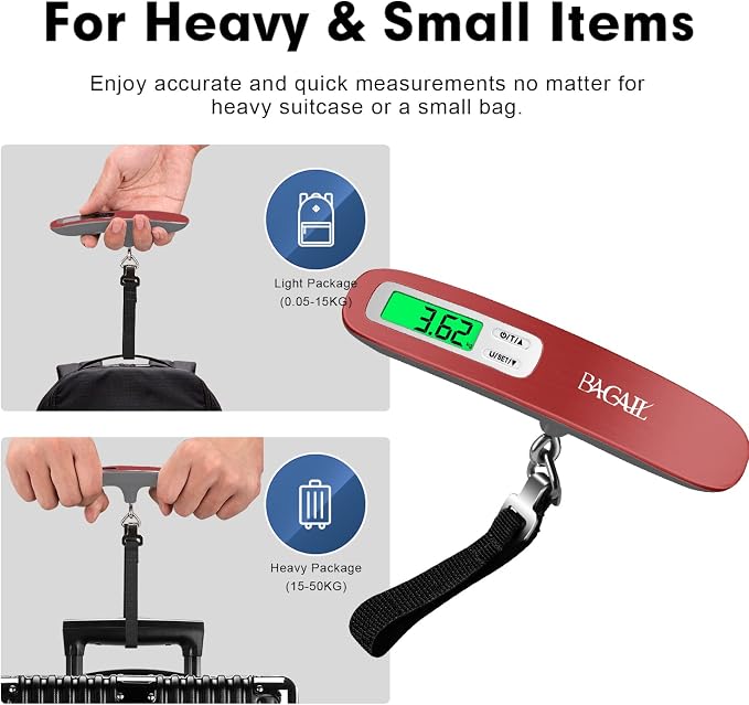 BAGAIL Digital Luggage Scale, 110lbs Hanging Baggage Scale with Backlit LCD Display, Portable Suitcase Weighing Scale, Travel Luggage Weight Scale with Hook, Strong Straps for Travelers - Image 4