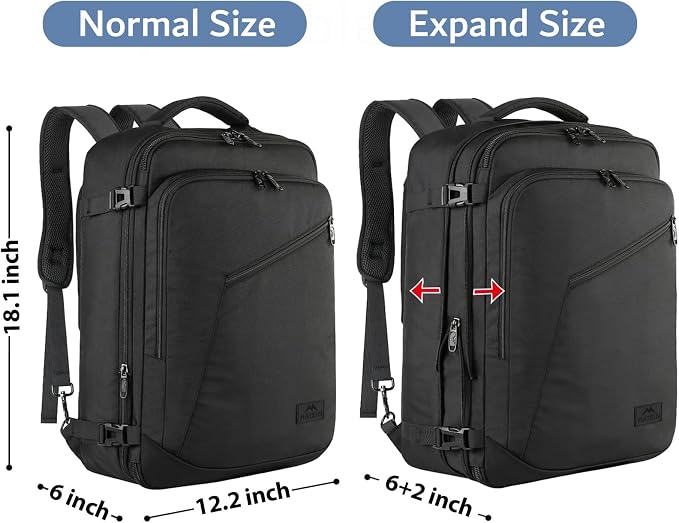 MATEIN Black Mens Travel Backpack, Expandable Carry on Backpack for Women | Expandable Business Backpack, 27L, Lightweight, Waterproof Hiking Daypack for Outedoor Sports Rucksack Daypack, Anti Theft - Image 5