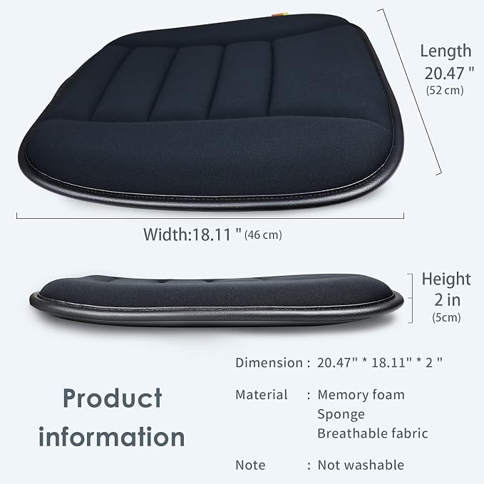 Thick Seat Cushion Memory Foam Car Seat Cushion Pad for Car Driver Seat Office Chair, Thickened Black - Image 3