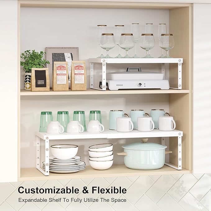 RUILALIFE Expandable Cabinet Organizer Shelf With Adjustable Height, Stackable Kitchen Countertop Organizer Rack, Adjustable Shelf Riser For Kitchen Counter, Pantry, Cupboard, Desk, Tabletop - Image 7