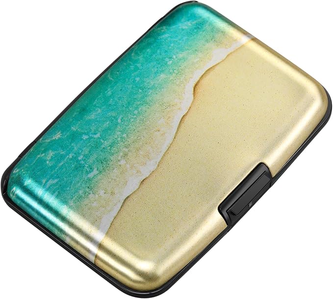 Mini RFID Aluminum Wallet Credit Cards Holder Business Card Case Metal ID Case for Men Women（Beach by ELFISH