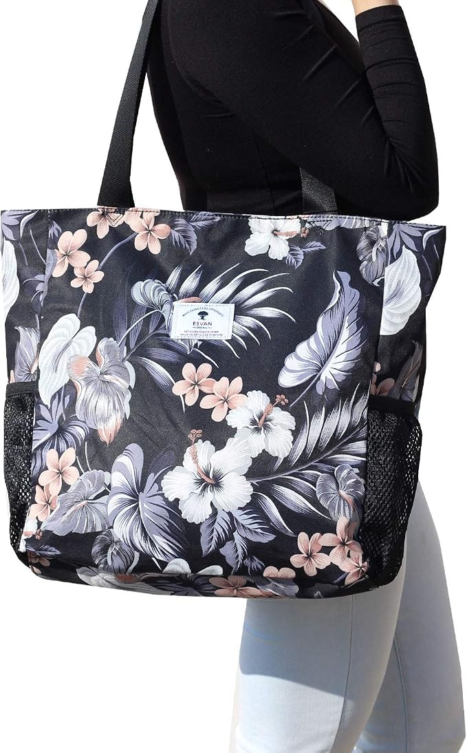 ESVAN Original Floral Water Resistant Large Tote Bag Shoulder Bag for Gym Beach Travel Daily Bags Upgraded - Image 6