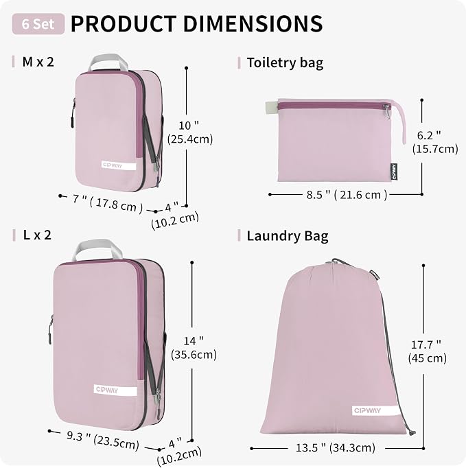 Cipway Compression Packing Cubes for Travel (Mauve Pink 6 Set) | Ultralight Travel Cube Organizers for Carry-On Luggage, Suitcase & Backpack Travel Essentials - Image 5