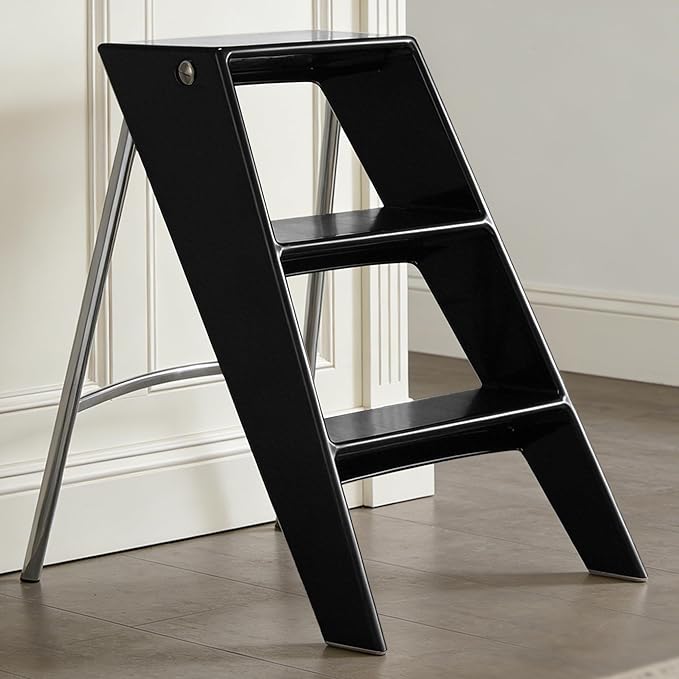 HOTEAGLE Modern Folding Chair - Multifunctional Design Doubles as Step Stool & Storage Shelf, Sturdy Engineering Plastic for Kitchen, Dining & Bistro,Black by MoreThanFireALifestyle
