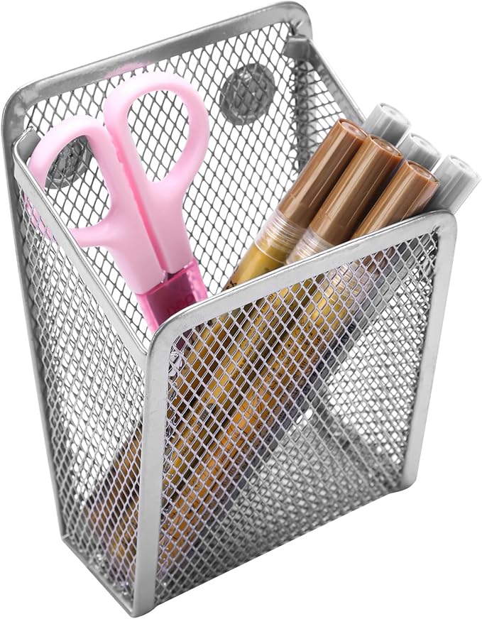 Magnetic Pencil Holder,Mesh Stainless Steel Pen Basket, Metal Writing Utensil Storage Organizer for Whiteboard,Blackboard,Kitchen, Locker, Home, or Office | Metal Writing Utensil Storage Organizer for Whiteboard,Blackboard,Kitchen, Locker, Home, or Office by Sanpaint