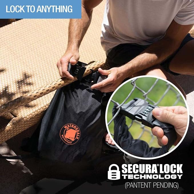WaterSeals Locking Backpack + Waterproof Bag for Women & Men with Ripstop Material & Anti-Theft Combination Lock to Protect Wallet, iPhone or Valuables at the Beach, Pool, Skiing, or Camping, Black - Image 6