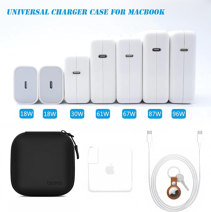 4.4"x4.4" Travel Charger Organizer Storage Pouch, Black PU | Portable travel pouch, holds MacBook power adapter, cables, USB drives, earphones and small electronics - Image 5