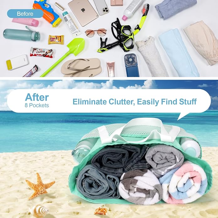 F-color Waterproof Beach Bags for Women - Machine Washable Travel Tote Bag with Zipper Cruise Swim Vacation Essentials - Image 4