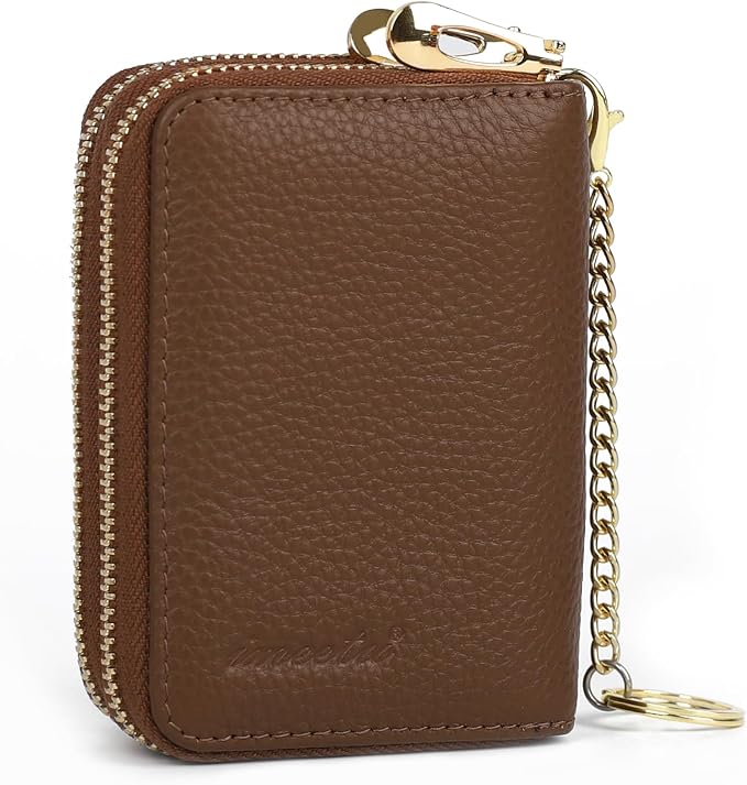 imeetu Rfid Credit Card Holder, Businese Card Case, Wallet for Women Men | Genuine Leather Card Wallet with id Window, Keychain & Double Zipper, Water-resistan Small Wallet with Gift Box, Daily Travel - Image 2
